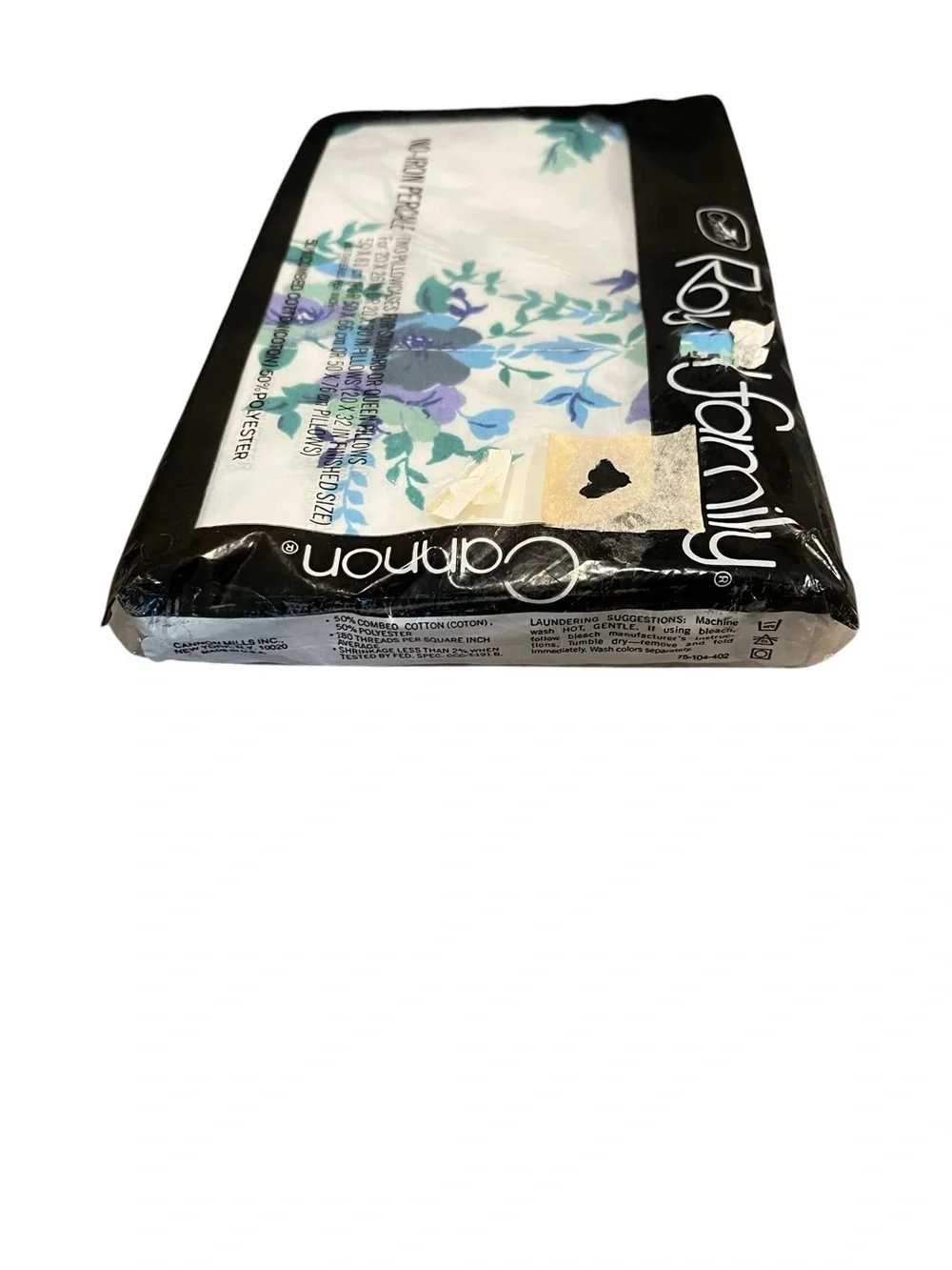 VTG Cannon Royal Family Blue Green Floral Pillowcases Standard Queen NEW SEALED